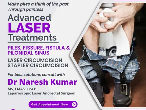 Laser Cure Piles awareness flyer — piles, fissure, fistula, pilonidal sinus