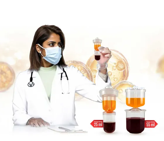 Clini BMAC kit preparation, showing bone marrow aspirate concentrate separation