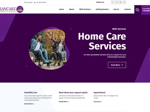 Sancare Disability Services website homepage